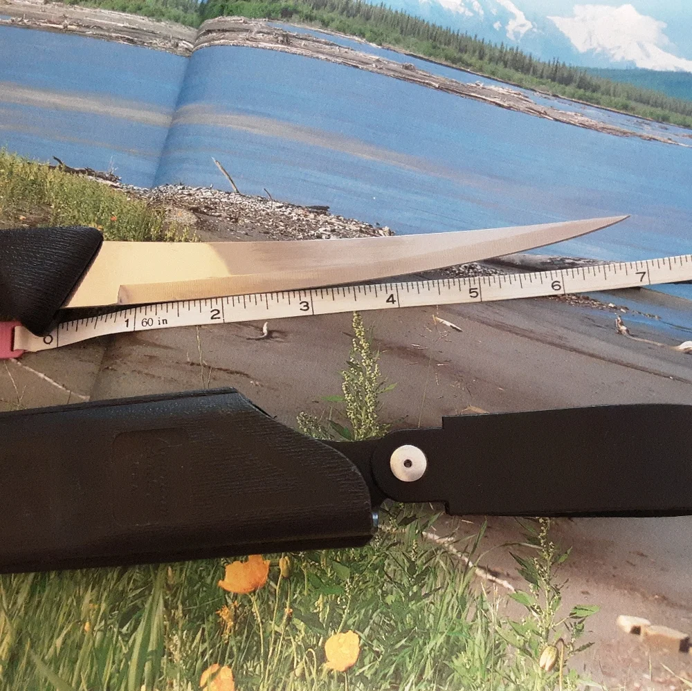 1990'S AMERICAN ANGLER USA FISH FILLET KNIFE WITH SHEATH, SURGICAL STEEL BLADE